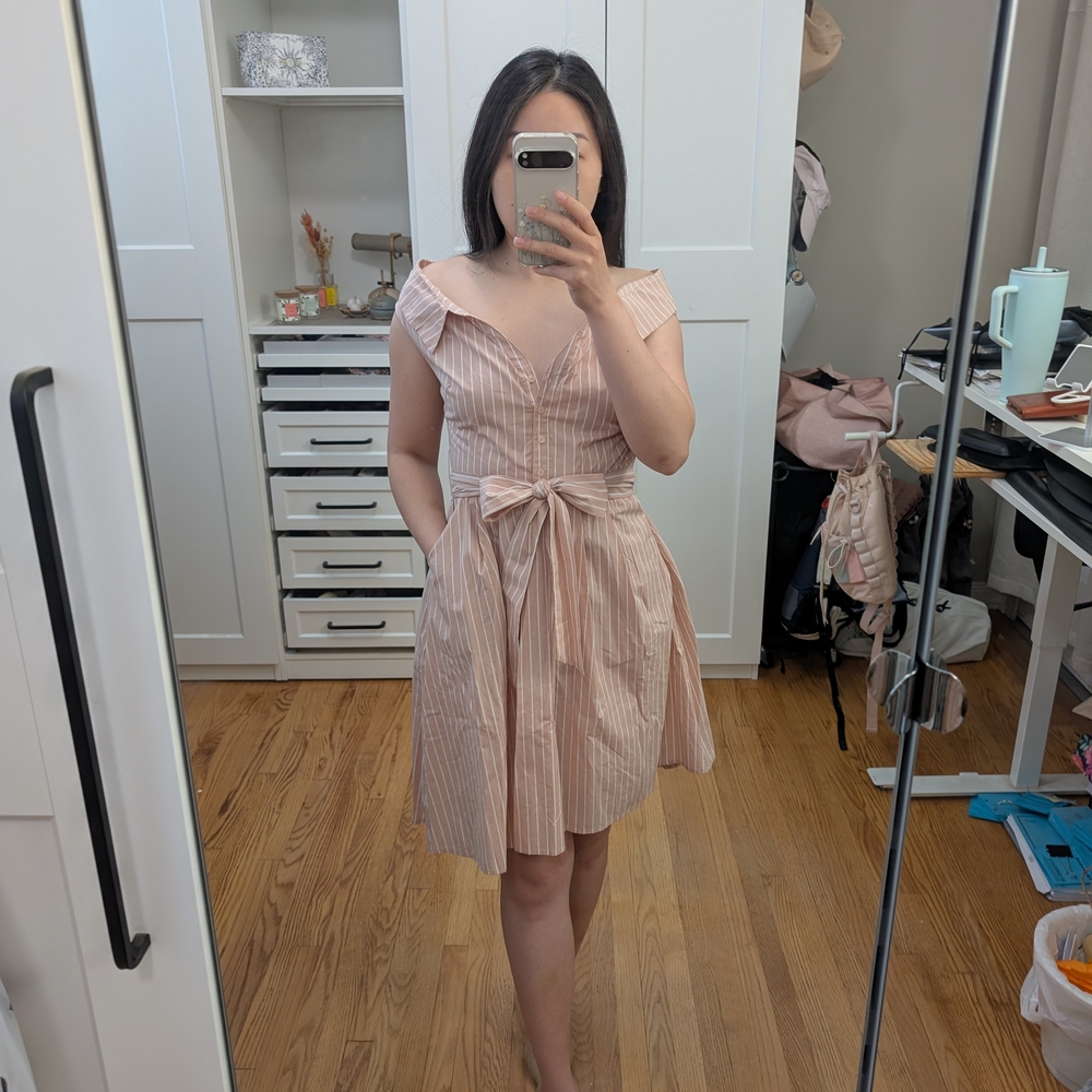 ASTR Striped Button Up Off Shoulder Dress